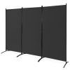 6' Black 3-Panel Room Divider Screen with Steel Base and Heavy Duty Hinges