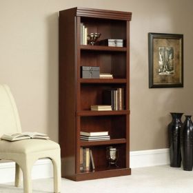 71” 5-Shelf Wooden Bookcase in Cherry Finish with Adjustable Shelves