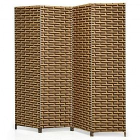 Yellow 4 Panel Folding Privacy Partition Room Divider with Rust Proof Hinges and Hand Woven Fiber