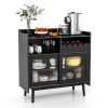 Black Kitchen Buffet Sideboard with Wine Rack and Sliding Door