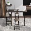 3 Piece Brown Bar Table and Chairs Set with 6-Bottle Wine Rack