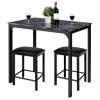 Modern 3-Piece Dining Set Black Faux Marble Table-Top and 2 Black Chair Stools