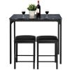 Modern 3-Piece Dining Set Black Faux Marble Table-Top and 2 Black Chair Stools