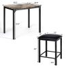 Modern 3-Piece Dining Set Brown Faux Marble Table-Top and 2 Black Chair Stools