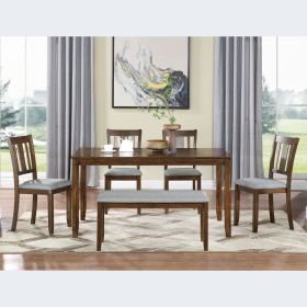 6 Piece Kitchen Dining Set with 1 Wooden Rectangular Table, 4 Upholstered Chairs & Matching Upholstered Bench
