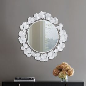 30.5" Eden Gingko Leaf Round White Wall Mirror