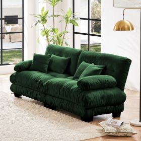 Green Chenille 2 Seater Cloud Couch with Matching Throw & Lumbar Pillows