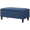 Dark Blue Storage Ottoman Bench with Button Tufted Lift Top and Hidden Storage