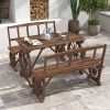 4-Person Carbonized Patio Dining Set with Carriage Wagon Wheel Design