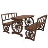 4-Person Carbonized Patio Dining Set with Carriage Wagon Wheel Design