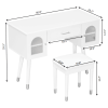 Elegant Black Vanity Makeup Table & Chair Set with 1 Drawer, 2 Begonia Glass Cabinet Doors, Writing Desk, and Charging Port Station