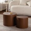 Set of 2, Nesting Coffee Table Set with Walnut Finish, Round Cylinder Shape, and Protective Foot Pads