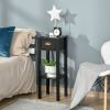 2 Tier Black Slim Side Nightstand Table with Top Drawer and Open Bottom Shelf