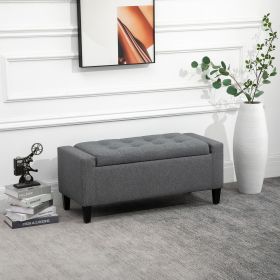 Gray Linen Upholstered Storage Ottoman with Lift-Top Design and Button Tufted Top