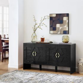 60" Mid Century Modern Sideboard Buffet Storage Cabinet with Fluted Diamond Geometric Design, 4 Doors and Adjustable Shelves
