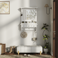 Floating Wall-Mounted Makeup Storage Vanity with HD Mirror, 3 Drawers, 5 Pockets, and 5 Metal Hooks