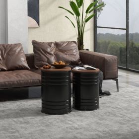 Round Metal Ottoman Set of 2 with Hidden Storage and Wooden Lids