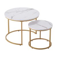 VEVOR Nesting Coffee Table Set with White Marble Pattern Tabletop and Gold Metal Frame
