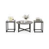 3-Piece Coffee Table Set with Round Coffee Table, 2 Square End Tables and Adjustable Foot Pads