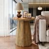 Round Farmhouse End Side Table with Octagonal Base and Natural Wood Grain Texture Finish