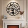27” Black Tree of Life Decorative Metal Wall Clock with Non-Ticking Quartz Movement and Easy to Read Roman Numerals