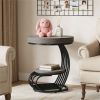 2 Tier Round End Side Table with Open Bottom Shelf Rack