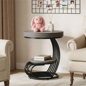 2 Tier Round End Side Table with Open Bottom Shelf Rack