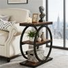 3 Tier End Side Table with Double O Shape Frame Design in Rustic Brown Finish