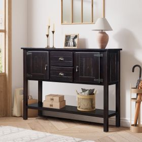 48'' Solid Wood Sideboard Console Table with 2 Drawers and 2 Cabinets and Open Bottom Shelf