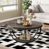 Round Wood Grain Finish Coffee Table with 2 Tiers, Arc-Shaped Metal Frame Design and Open Bottom Shelf