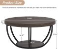 Round Wood Grain Finish Coffee Table with 2 Tiers, Arc-Shaped Metal Frame Design and Open Bottom Shelf
