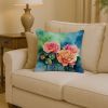 14” New York Roses Throw Pillow with Waterolor Artwork, Indoor/Outdorr Usage and Machine Washable