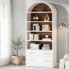 5 Tier White Arched Bookshelf Display Cabinet Rack with Storage & Filing Cabinet Drawers