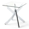 20" x 20" x 22.5" Side End Table with Clear Tempered Glass Top and Silver Intersecting Metal Legs