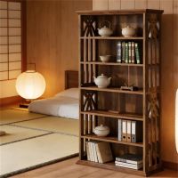 6 Tier Bookshelf Display Storage Rack with Adjustable Shelves, Enclosed Back and Geometric Design Protective Side Guard