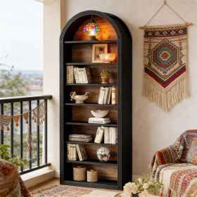 8 Tier Arched Bookshelf with Two Tone Color and Closed Back Design