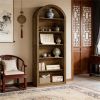 High Wooden Arched Bookshelf Display Rack with 6 Tiers and Closed Back Design