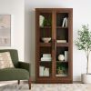 Ezra Glass Door Storage Accent Cabinet with 4 Compartments, 2 Adjustable Shelves and Warm Walnut Finish