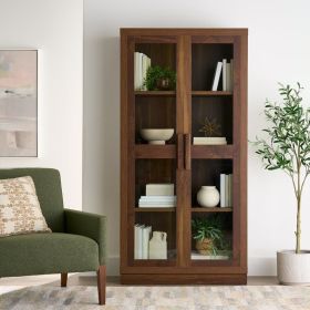 Ezra Glass Door Storage Accent Cabinet with 4 Compartments, 2 Adjustable Shelves and Warm Walnut Finish