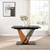 61.8" Extendable Rectangular Dining Table with 3 Piece Splicing Tabletop, Modern Geometric Design Base and 4-6 Seating Capacity