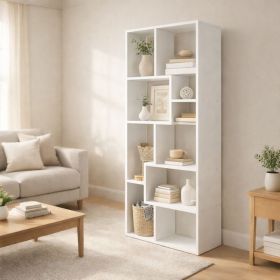 5 Tier Asymmetrical Display Shelf & Bookcase with 10 Storage/Display Compartments and Staggered Cube Layout