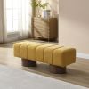 Upholstered Dining Bench Ottoman with Yellow Chenille Fabric and Spacious Seating