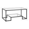 VEVOR Rectangle Coffee Table with Clear Tempered Glass, 2 Tier, Open Storage, and Black Metal Frame