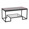 VEVOR Rectangle Coffee Table with Multi Color LED Lighting, Clear Tempered Glass, 2 Tier, Open Storage, and Black Metal Frame