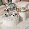 U-Can Modern Round Coffee Table Set of 2 with 360-Degree Rotatable Flower-Shaped Top, 2 Drawers and End Table with Brown Glasstop