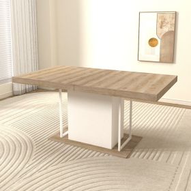 Rectangle Extendable Dining Table with Hidden Tabletop Storage for Leaf and Seats 6-10 People