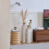 Set of 3, Handcrafted Cylindrical Metal Decorative Floor Vases with Polished & Hammered Gold Finish, and Embossed Body Pattern