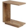 C-Shaped End Table with 2 Tiers, Open Bottom Shelf, Rustic Brown Finish, and Pedestal Base