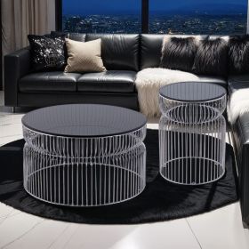 CT901 & ET901 Coffee Table Set with Nested Metal Base and Tinted Tempered Glass Tabletop