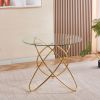 Round Dining Table with Adjustable Length Option, Gold Metal Geometric Legs and Clear Tempered Glass Top